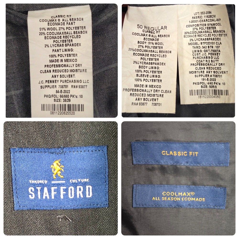 Stafford Suit Mens 50R‎ Gray Windowpane Two Piece Preppy Business Formal Classic - Picture 6 of 16